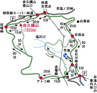 赤久縄山登山コースマップ