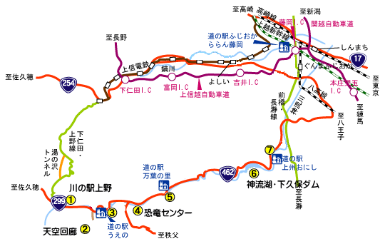 家族やグループで楽しむ1日コースの路線図