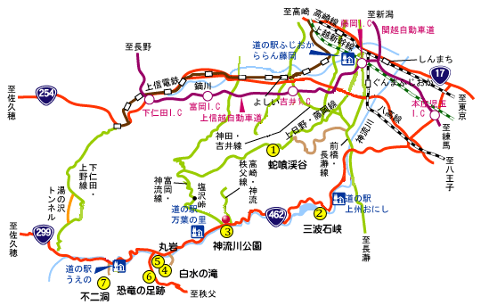 名勝に感嘆の1日コース路線図