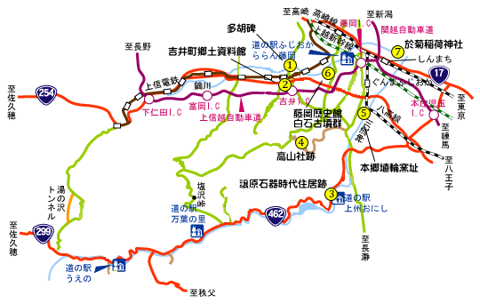 歴史を訪ねる半日コースの路線図